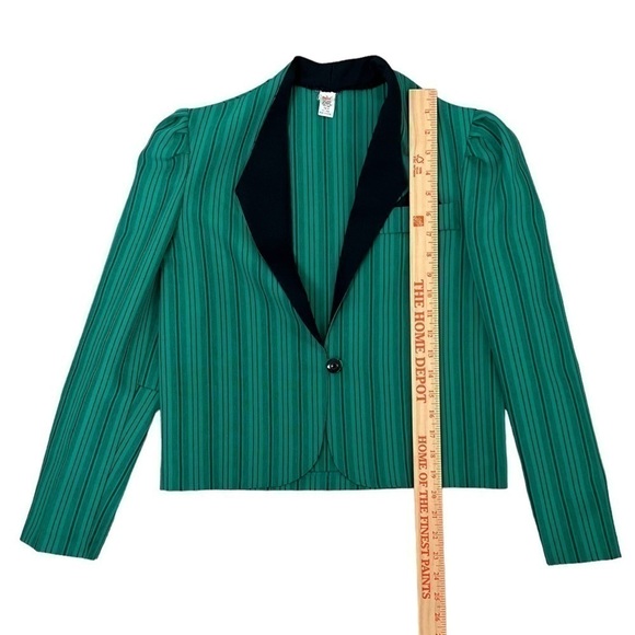 Union Made Blazer Size 5 / 6 Medium Cropped Green Black Stripe 1955 - 95 VINTAGE - Picture 7 of 9